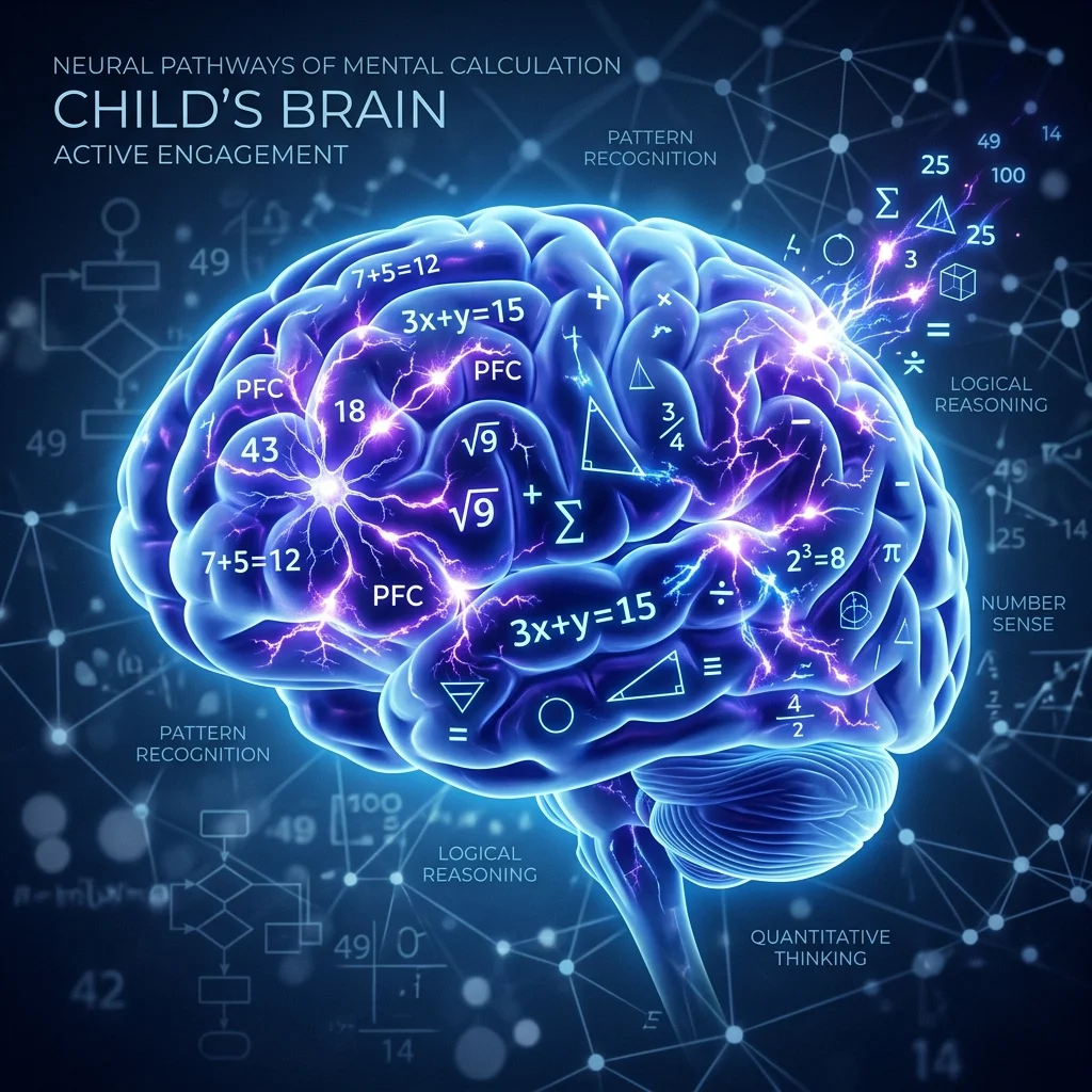 child's brain actively engaged in mental calculation