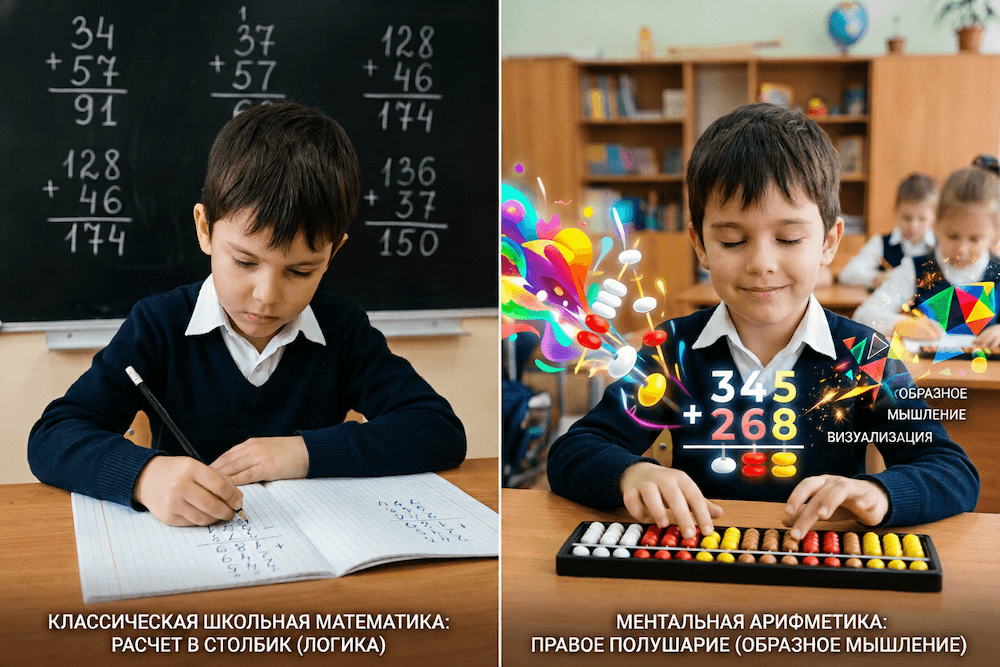 ментальная арифметика против школьной математики