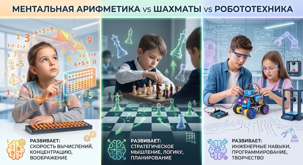 ментальная арифметика, шахматы и робототехника